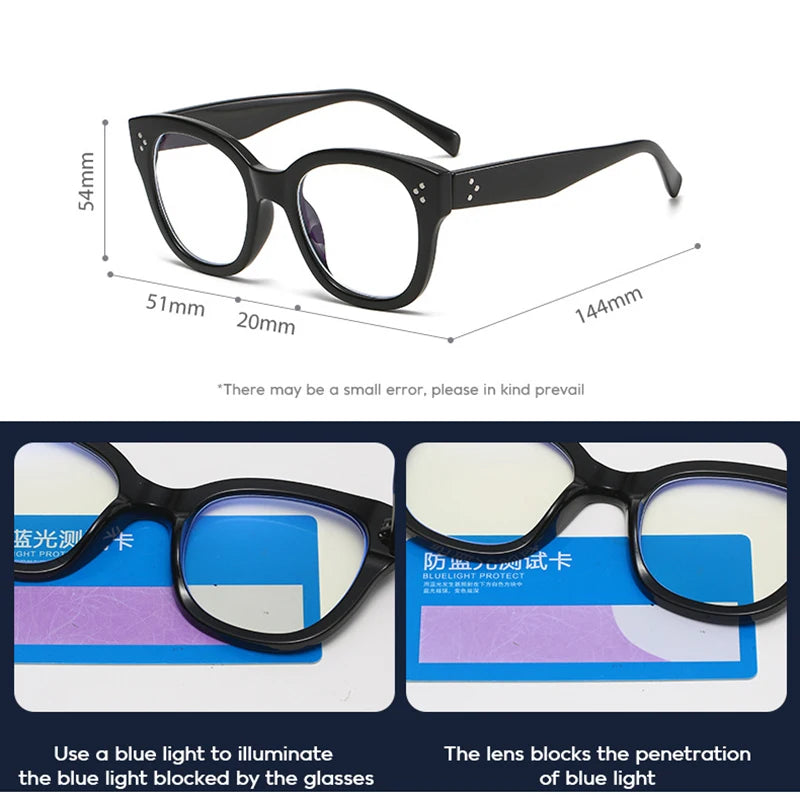 Cute Classic Vintage Anti Blue Light Square Glasses Women For Men Luxury Brand Designer Trend Myopia Prescription Optical Rivet Frame ShopOnlyDeal