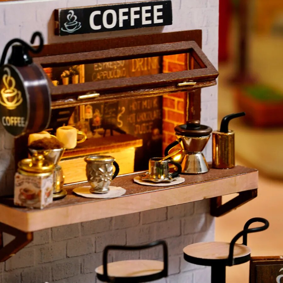 Coffee Shop Doll House Mini Mini Mini Doll House DIY Small House Kit Making Room Toys, Home Bedroom Decoration with Furniture, W ShopOnlyDeal