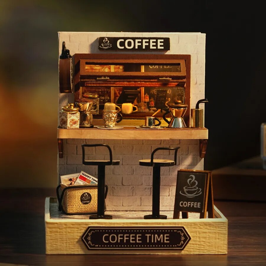 Coffee Shop Doll House Mini Mini Mini Doll House DIY Small House Kit Making Room Toys, Home Bedroom Decoration with Furniture, W ShopOnlyDeal