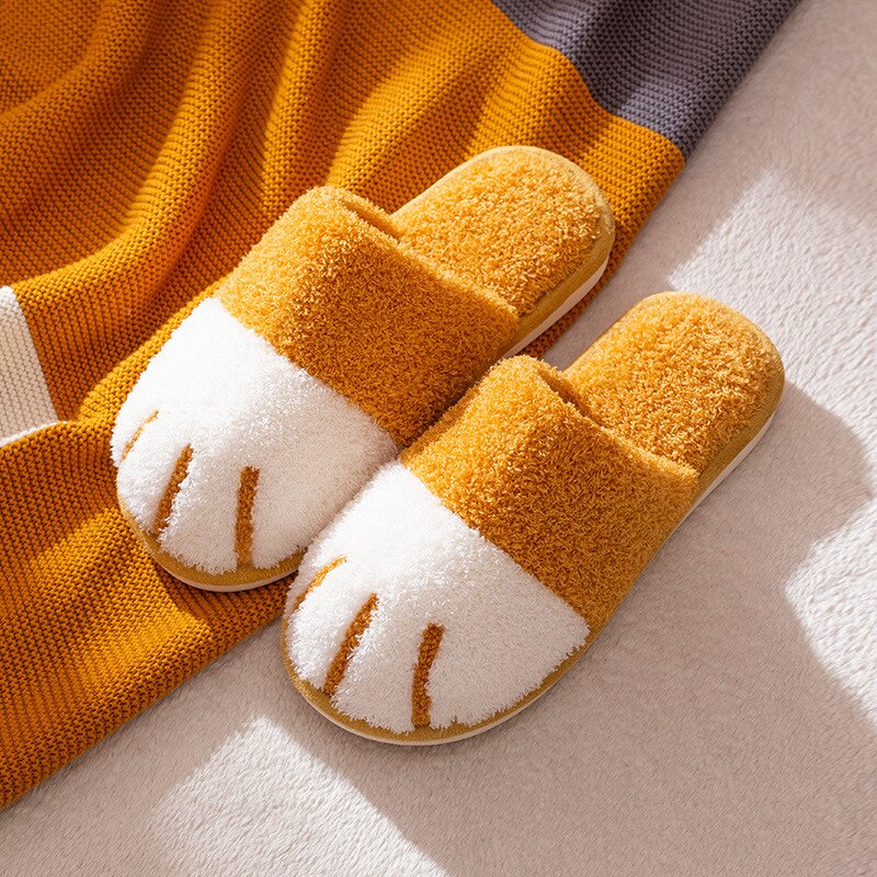 Cat Paw Slippers Winter Warm Plush Slipper Cute Cat Paw Designer House Women Fur Slippers Floor Mute Bedroom Lovers Indoor Fluffy Shoes Uptrends