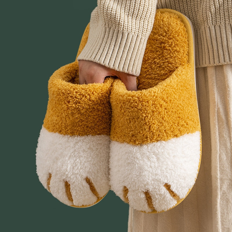 Cat Paw Slippers Winter Warm Plush Slipper Cute Cat Paw Designer House Women Fur Slippers Floor Mute Bedroom Lovers Indoor Fluffy Shoes Uptrends