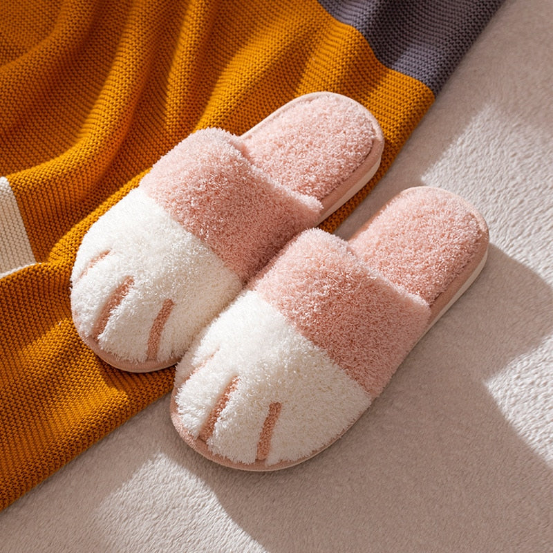 Cat Paw Slippers Winter Warm Plush Slipper Cute Cat Paw Designer House Women Fur Slippers Floor Mute Bedroom Lovers Indoor Fluffy Shoes Uptrends