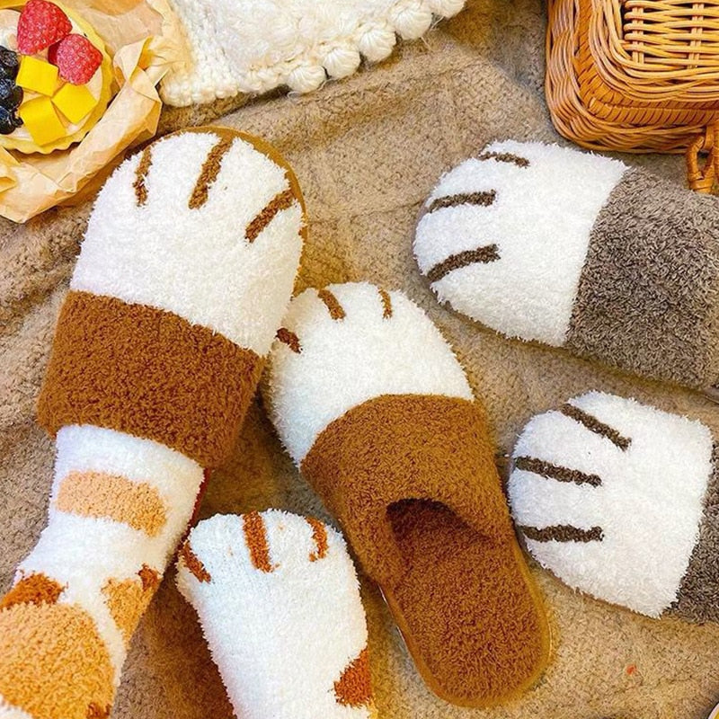 Cat Paw Slippers Winter Warm Plush Slipper Cute Cat Paw Designer House Women Fur Slippers Floor Mute Bedroom Lovers Indoor Fluffy Shoes Uptrends