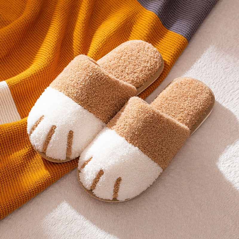 Cat Paw Slippers Winter Warm Plush Slipper Cute Cat Paw Designer House Women Fur Slippers Floor Mute Bedroom Lovers Indoor Fluffy Shoes Uptrends