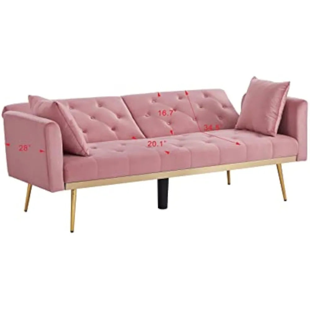 Convertible Futon Sofa Bed, Modern Reclining Adjustable Loveseat Couch with 2 Pillows, Pink 71.25" Shop1102732343 Store