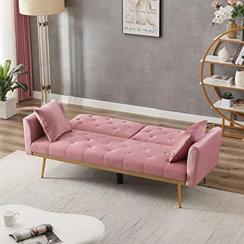 Convertible Futon Sofa Bed, Modern Reclining Adjustable Loveseat Couch with 2 Pillows, Pink 71.25" Shop1102732343 Store