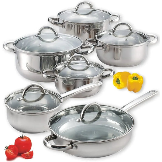 Cook N Home Kitchen Cookware Sets, 12-Piece Basic Stainless Steel Pots and Pans, Silver Cookware ShopOnlyDeal