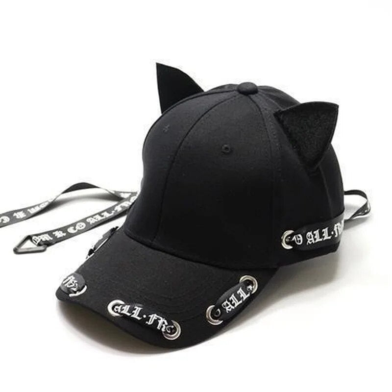 Cool Cat Ears Caps Cute Long Strap Cap Women Streamer Cap Men's Punk Baseball Cap Brand Designer Caps Unisex Baseball Cap Men ShopOnlyDeal