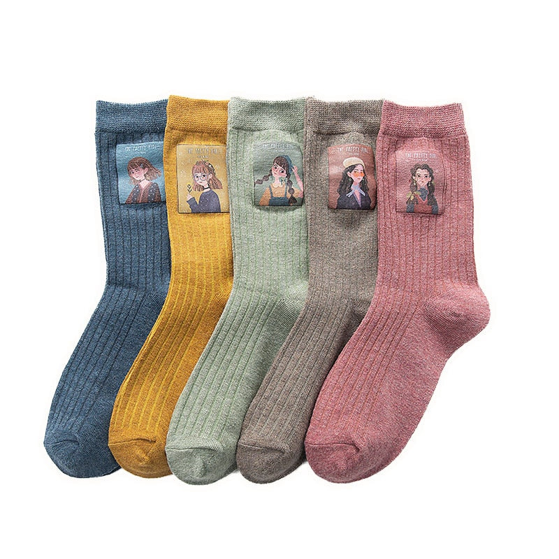 Cotton Women Long Socks 2022 Autumn Breathable Deodorant  New Cute Cartoon Fashion Brief Wild Trend Motion Cotton Socks Women HOPUS MY SOCKS Store