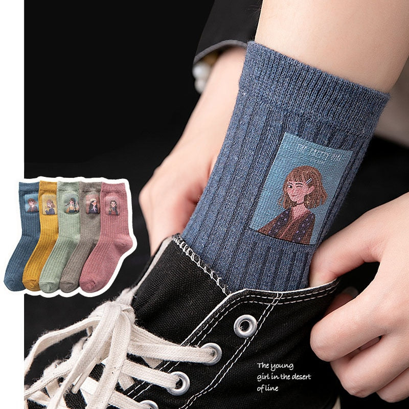 Cotton Women Long Socks 2022 Autumn Breathable Deodorant  New Cute Cartoon Fashion Brief Wild Trend Motion Cotton Socks Women HOPUS MY SOCKS Store