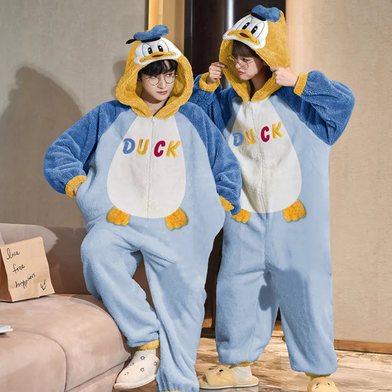 Couples Pajamas Kawaii Jumpsuits  Women Men Adult Winter Thicken Kawai Hoodies Pyjamas Sleepwear Anime Cat Korean Loose Onesie Soft Warm Home WU8806 ShopOnlyDeal