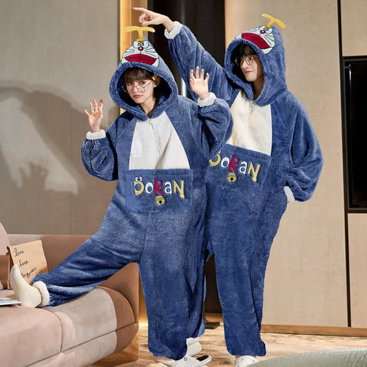 Couples Pajamas Kawaii Jumpsuits  Women Men Adult Winter Thicken Kawai Hoodies Pyjamas Sleepwear Anime Cat Korean Loose Onesie Soft Warm Home WU8811 ShopOnlyDeal