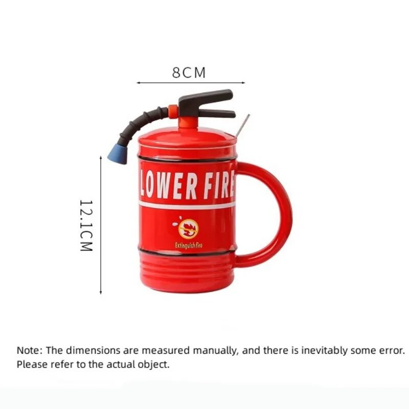 Fire Extinguisher Shape Creative Ceramic Mug Personality Water Bottle Home Office Coffee Mug with Lid Spoon Fireman Perfect Gift ShopOnlyDeal