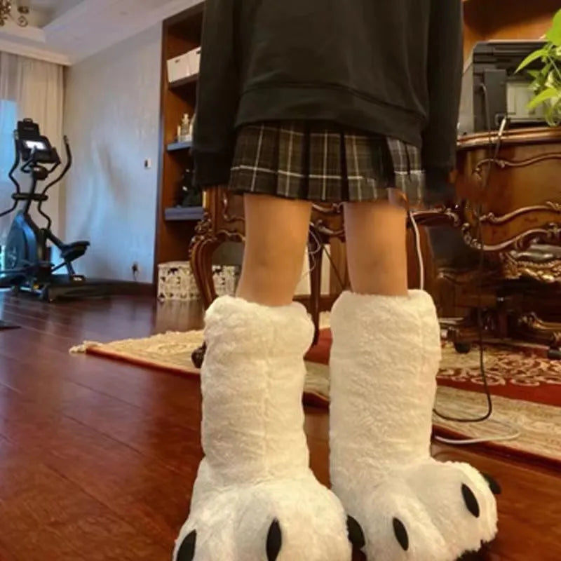 Creative Cute Bear Claw Winter Slippers Boys Girls Home Slippers Furry Warm Couple Indoor Shoes Women Cotton Boots Fur Slides ShopOnlyDeal