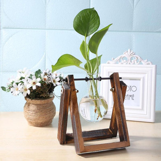 Creative Hydroponic Plant Transparent Vase Glass& Wood Vases Glass Flower Vase Plant Bonsai Hanging Pots Home Garden Decor 01 ShopOnlyDeal