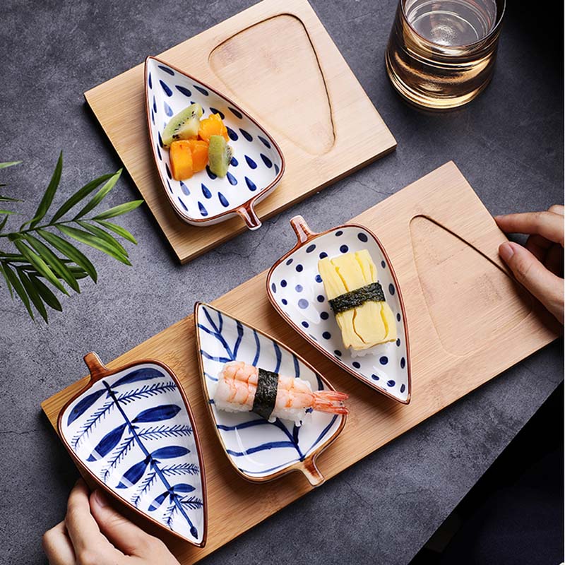 Japanese Seasoning Bowl Leaf Shape Ceramic Multipurpose Small Plates Appetizers Snack Dish Sauce Kitchen Dishes Sushi Cake Tray ShopOnlyDeal