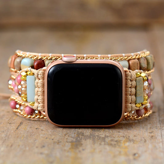 Creative Natural Gems Stone Aple Watch Band Beads Boho 3X Wrap Vegan Rope Watch Strap Wristband Bracelet Accessories Dropship ShopOnlyDeal