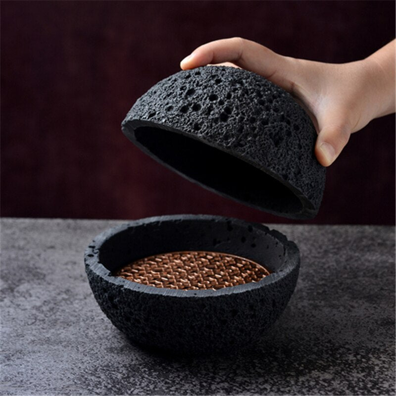 Volcanic Stone Bowl Creative Bowl of molecular cuisine Imitation volcanic stone ball disk Round smoked bowl Black tableware Soup bowls Planet bowl Uptrends