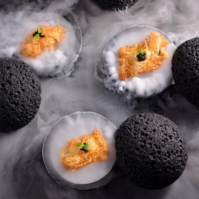 Volcanic Stone Bowl Creative Bowl of molecular cuisine Imitation volcanic stone ball disk Round smoked bowl Black tableware Soup bowls Planet bowl Uptrends