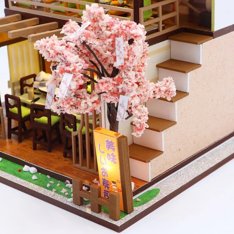 Sushi Shop Dollhouse Creative handmade and assembled cherry blossom sushi shop house, doll house, girls, classmates, teenagers, adult birthday gifts ShopOnlyDeal