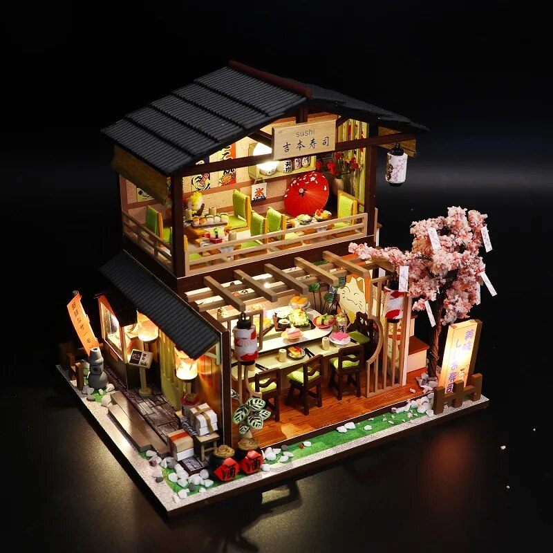 Sushi Shop Dollhouse Creative handmade and assembled cherry blossom sushi shop house, doll house, girls, classmates, teenagers, adult birthday gifts ShopOnlyDeal