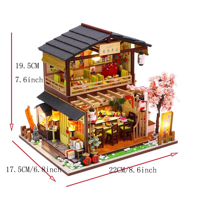 Sushi Shop Dollhouse Creative handmade and assembled cherry blossom sushi shop house, doll house, girls, classmates, teenagers, adult birthday gifts ShopOnlyDeal