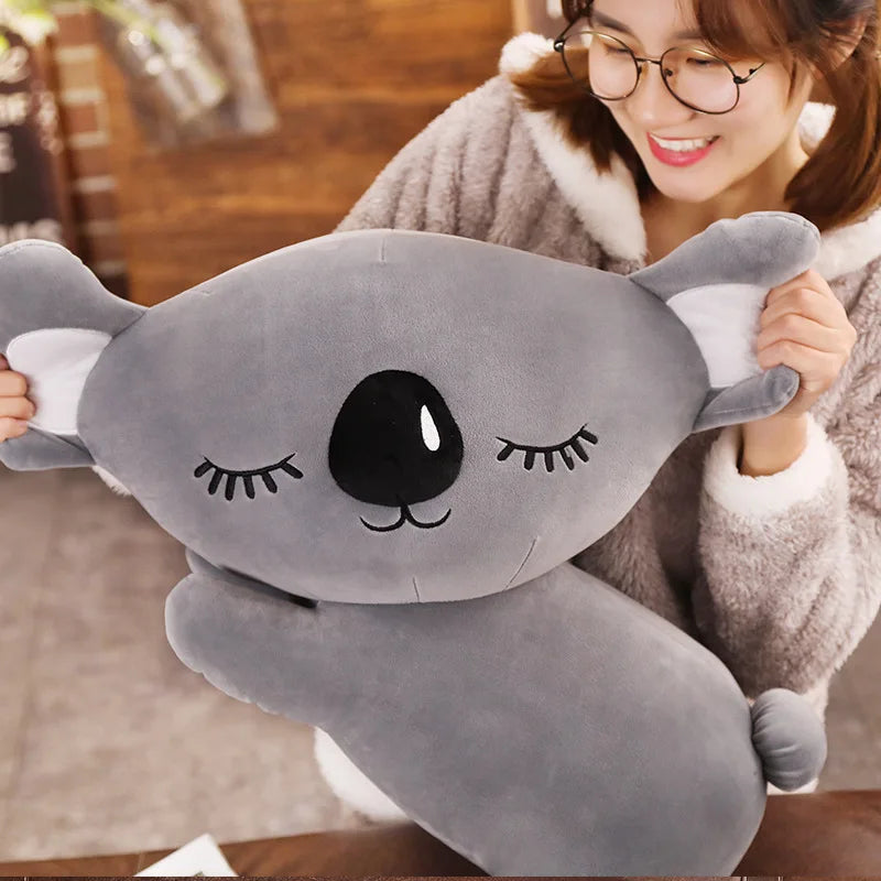 Cuddly Koala Doll Plush Toy - Sleeping Kawaii Animal Lying Plushie, Stuffed Peluche, Grey Pink Squishy Kids Companion Gift ShopOnlyDeal