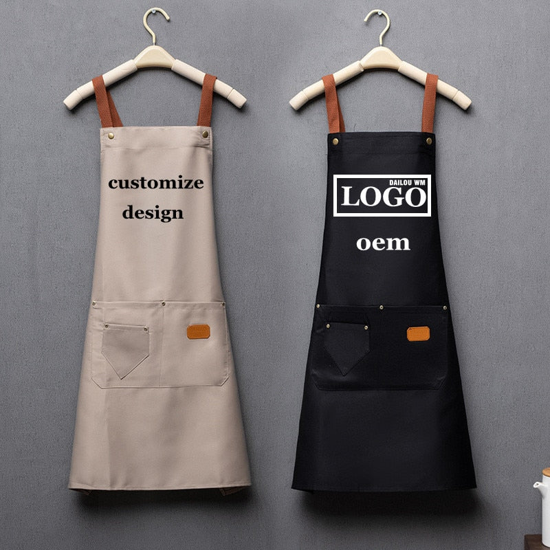 Personalized Apron Kitchen personality logo signature men's and women's kitchen Customized aprons home chef baking clothes with pockets adult bib waist bag ShopOnlyDeal