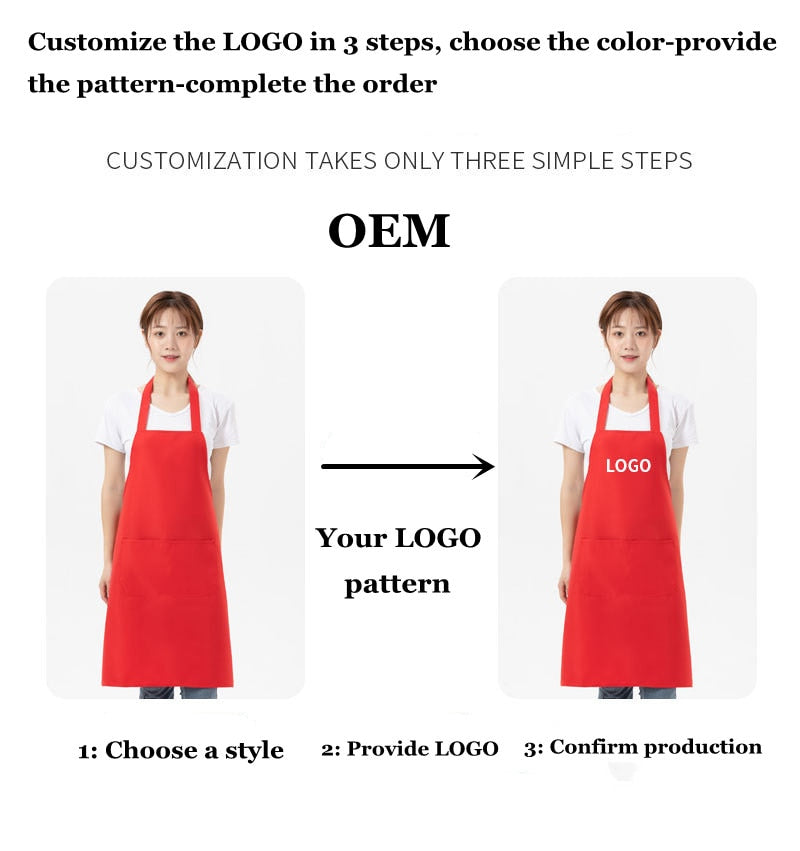 Personalized Apron Kitchen personality logo signature men's and women's kitchen Customized aprons home chef baking clothes with pockets adult bib waist bag ShopOnlyDeal