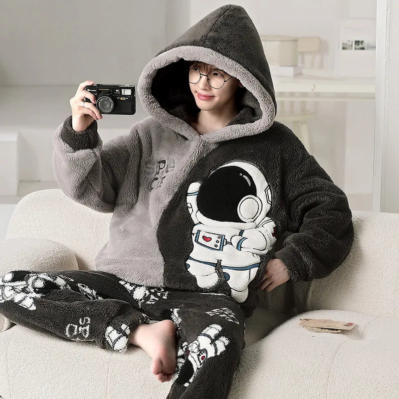 Kawaii Cute Animal Hooded Pajamas For Men's Winter Pajama Sets Sleepwear Kawai Nightwear Long Sleeve Thicken Warm Flannel Soft  Plus Size 3Xl J ShopOnlyDeal