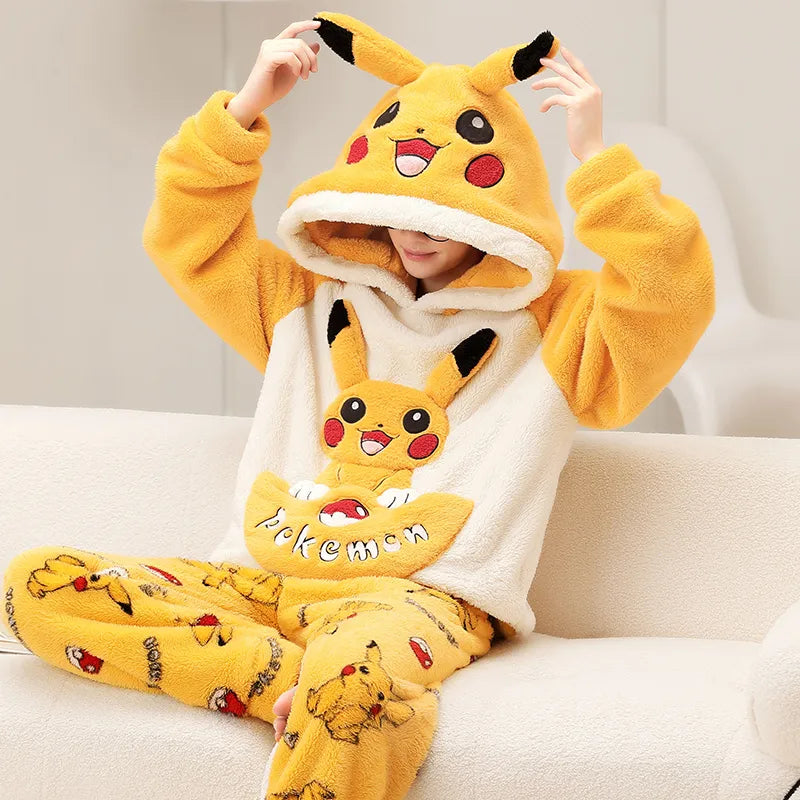 Kawaii Cute Animal Hooded Pajamas For Men's Winter Pajama Sets Sleepwear Kawai Nightwear Long Sleeve Thicken Warm Flannel Soft  Plus Size 3Xl H ShopOnlyDeal