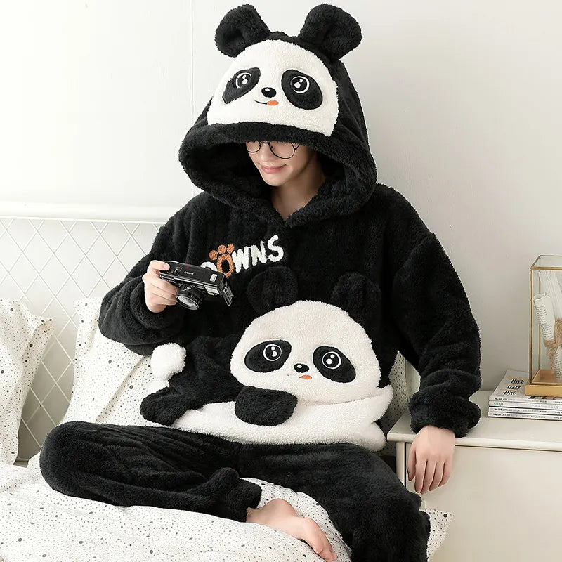 Kawaii Cute Animal Hooded Pajamas For Men's Winter Pajama Sets Sleepwear Kawai Nightwear Long Sleeve Thicken Warm Flannel Soft  Plus Size 3Xl 07 ShopOnlyDeal