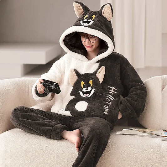 Kawaii Cute Animal Hooded Pajamas For Men's Winter Pajama Sets Sleepwear Kawai Nightwear Long Sleeve Thicken Warm Flannel Soft  Plus Size 3Xl K ShopOnlyDeal