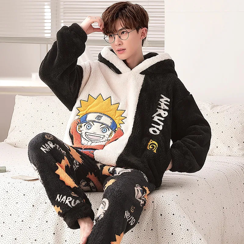 Kawaii Cute Animal Hooded Pajamas For Men's Winter Pajama Sets Sleepwear Kawai Nightwear Long Sleeve Thicken Warm Flannel Soft  Plus Size 3Xl N ShopOnlyDeal