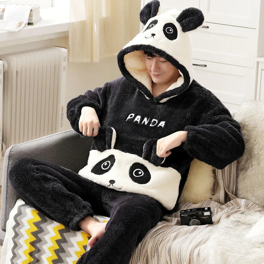 Kawaii Cute Animal Hooded Pajamas For Men's Winter Pajama Sets Sleepwear Kawai Nightwear Long Sleeve Thicken Warm Flannel Soft  Plus Size 3Xl M ShopOnlyDeal