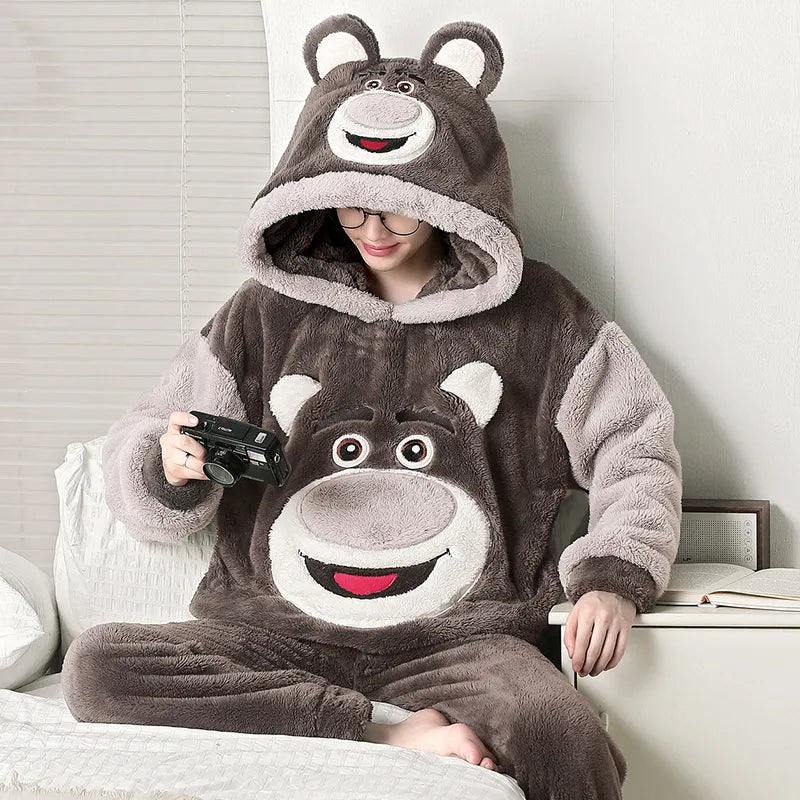 Kawaii Cute Animal Hooded Pajamas For Men's Winter Pajama Sets Sleepwear Kawai Nightwear Long Sleeve Thicken Warm Flannel Soft  Plus Size 3Xl 06 ShopOnlyDeal