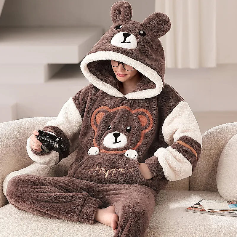 Kawaii Cute Animal Hooded Pajamas For Men's Winter Pajama Sets Sleepwear Kawai Nightwear Long Sleeve Thicken Warm Flannel Soft  Plus Size 3Xl V ShopOnlyDeal