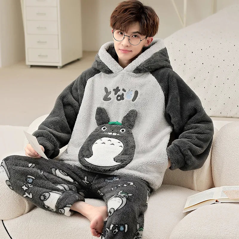 Kawaii Cute Animal Hooded Pajamas For Men's Winter Pajama Sets Sleepwear Kawai Nightwear Long Sleeve Thicken Warm Flannel Soft  Plus Size 3Xl L ShopOnlyDeal