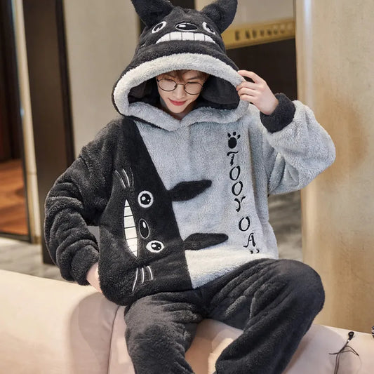 Kawaii Cute Animal Hooded Pajamas For Men's Winter Pajama Sets Sleepwear Kawai Nightwear Long Sleeve Thicken Warm Flannel Soft  Plus Size 3Xl B ShopOnlyDeal