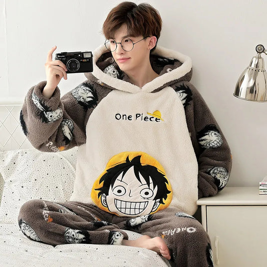 Kawaii Cute Animal Hooded Pajamas For Men's Winter Pajama Sets Sleepwear Kawai Nightwear Long Sleeve Thicken Warm Flannel Soft  Plus Size 3Xl 05 ShopOnlyDeal