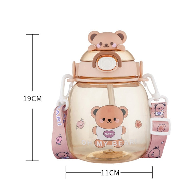 Cute Bear Water Bottles For Girls Kids With Straw Summer Large Capacity Juice Milk Bubble Tea School Sport Drinking Cup BPA Free ShopOnlyDeal