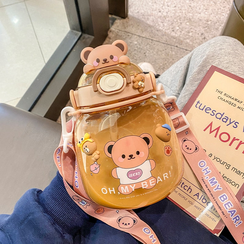 Cute Bear Water Bottles For Girls Kids With Straw Summer Large Capacity Juice Milk Bubble Tea School Sport Drinking Cup BPA Free ShopOnlyDeal