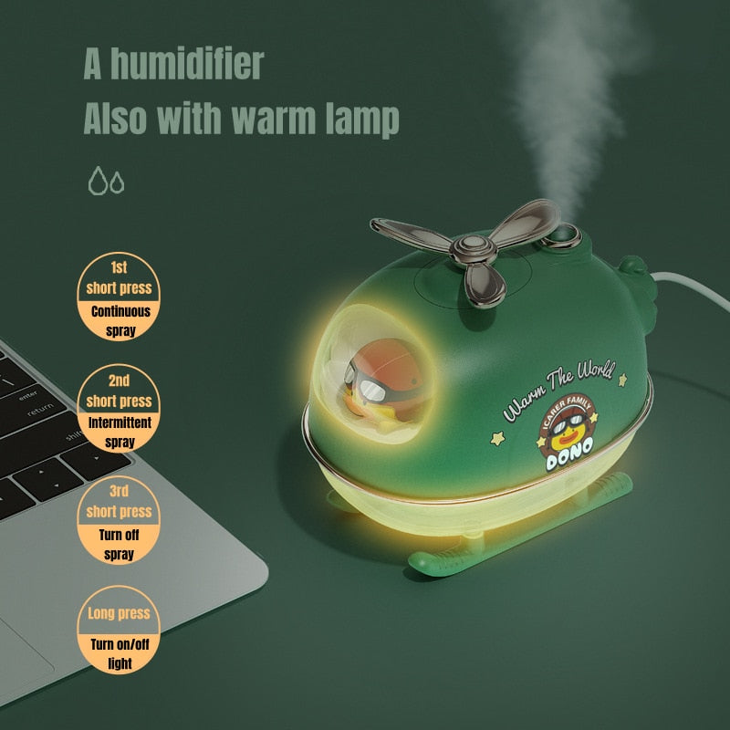 Cute Cartoon Helicopter Aroma Air Humidifier USB Electric Essential Oil Diffuser with Warm Night Light for Car Office Home Mist ShopOnlyDeal