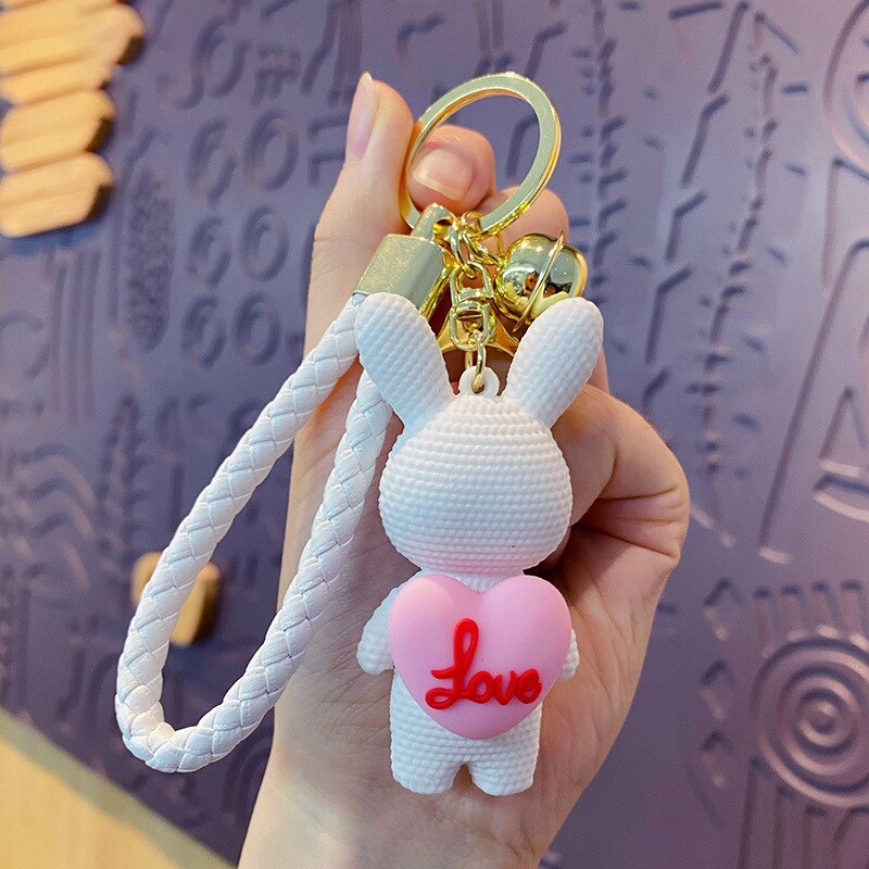 Valentine' Day Gift Cute Cartoon Resin Peach Heart Knitting Rabbit Pendant Keychain Holder Key Chain Car Keyring Mobile Phone Bag Hanging Jewelry Uptrends