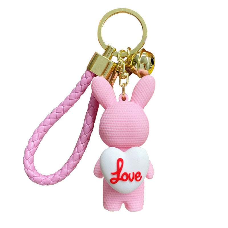 Valentine' Day Gift Cute Cartoon Resin Peach Heart Knitting Rabbit Pendant Keychain Holder Key Chain Car Keyring Mobile Phone Bag Hanging Jewelry Uptrends