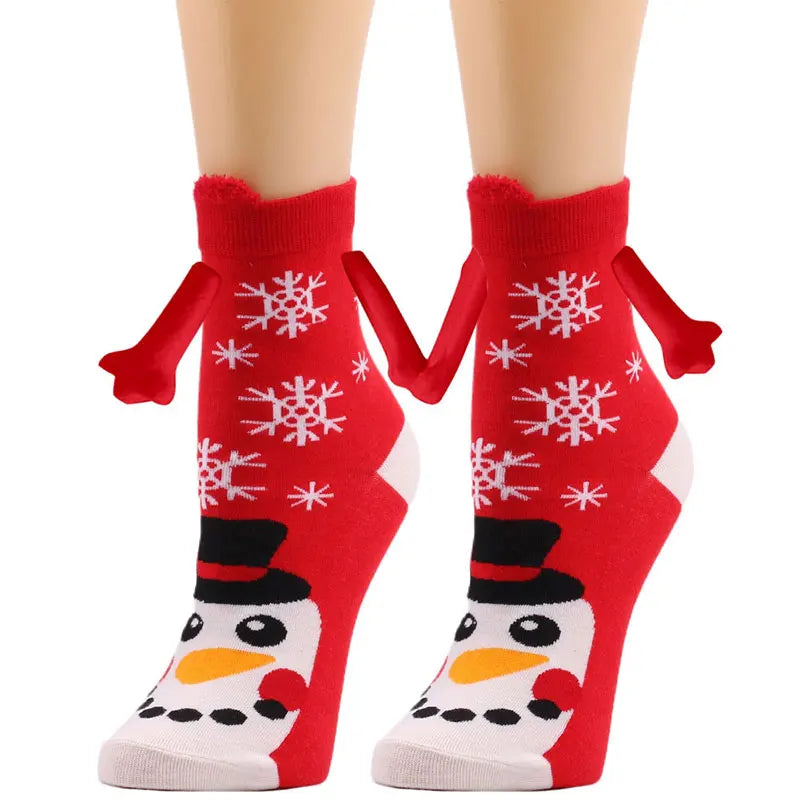 Cute Christmas Magnetic Socks Cotton Santa Claus Bear Pattern Hand In Hand Celebrity Couple Sock Mid Tube Soft Socks With Magnet ShopOnlyDeal