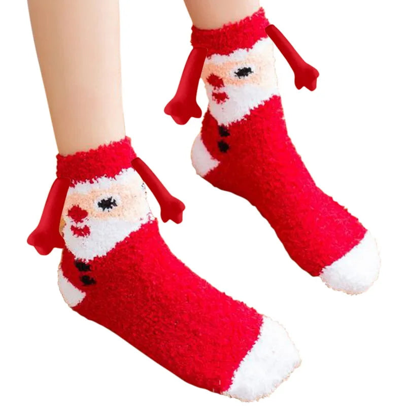 Cute Christmas Magnetic Socks Cotton Santa Claus Bear Pattern Hand In Hand Celebrity Couple Sock Mid Tube Soft Socks With Magnet ShopOnlyDeal