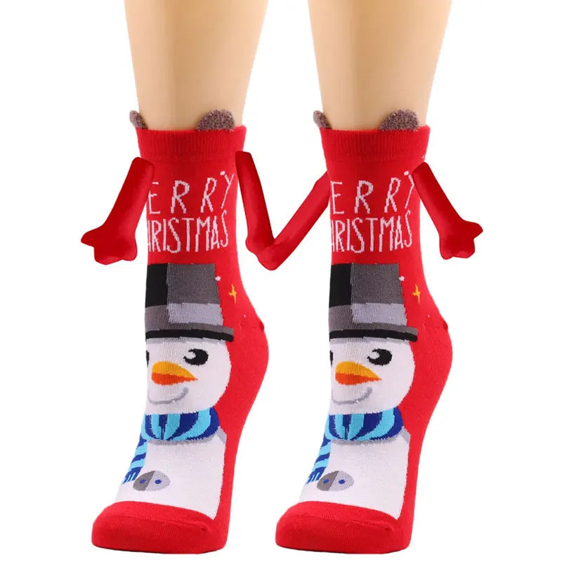 Cute Christmas Magnetic Socks Cotton Santa Claus Bear Pattern Hand In Hand Celebrity Couple Sock Mid Tube Soft Socks With Magnet ShopOnlyDeal