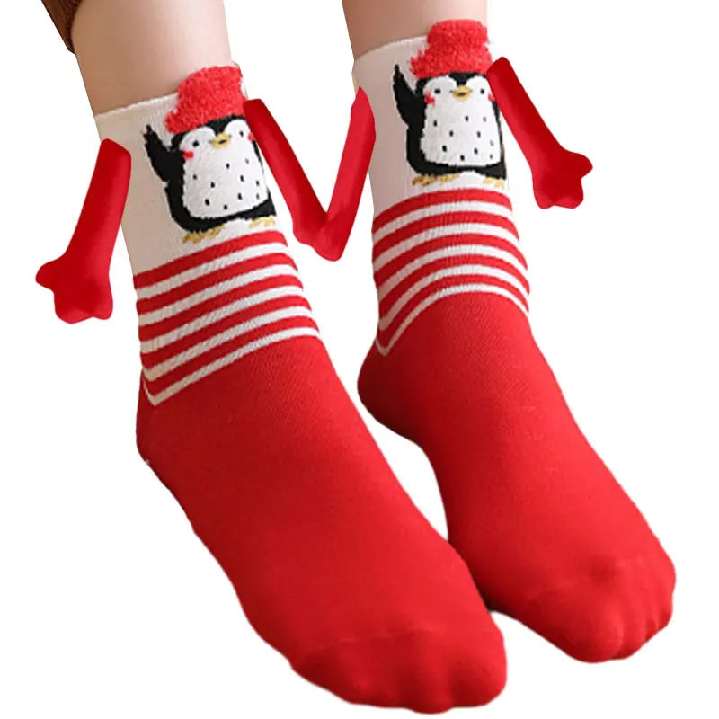 Cute Christmas Magnetic Socks Cotton Santa Claus Bear Pattern Hand In Hand Celebrity Couple Sock Mid Tube Soft Socks With Magnet ShopOnlyDeal