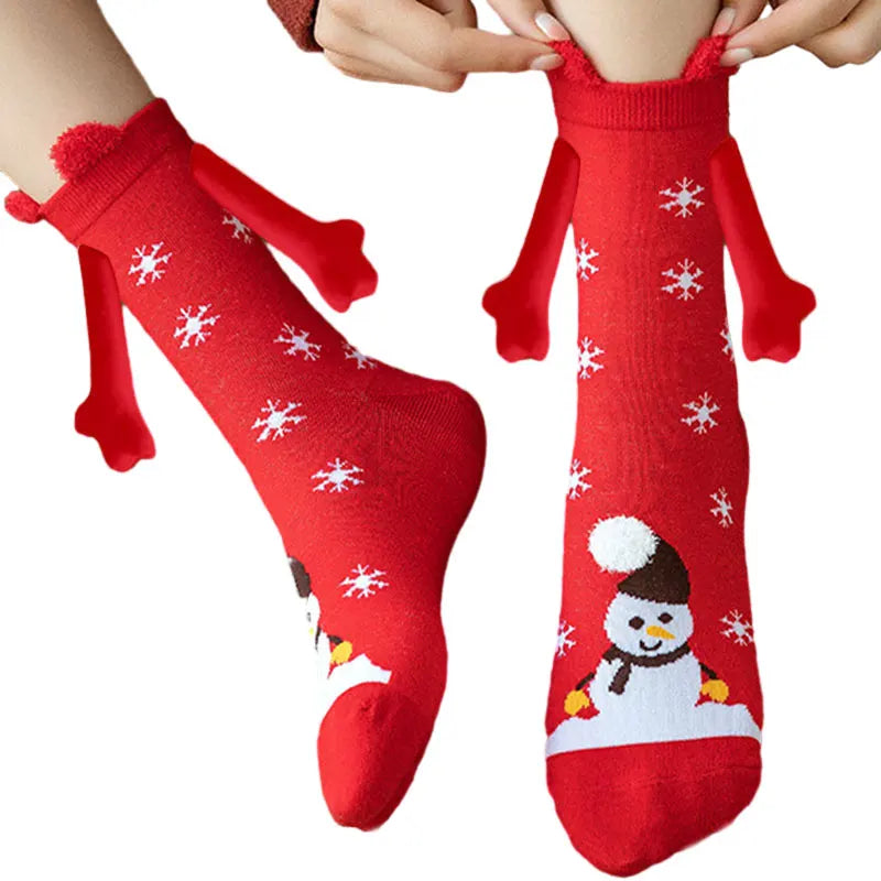 Cute Christmas Magnetic Socks Cotton Santa Claus Bear Pattern Hand In Hand Celebrity Couple Sock Mid Tube Soft Socks With Magnet ShopOnlyDeal